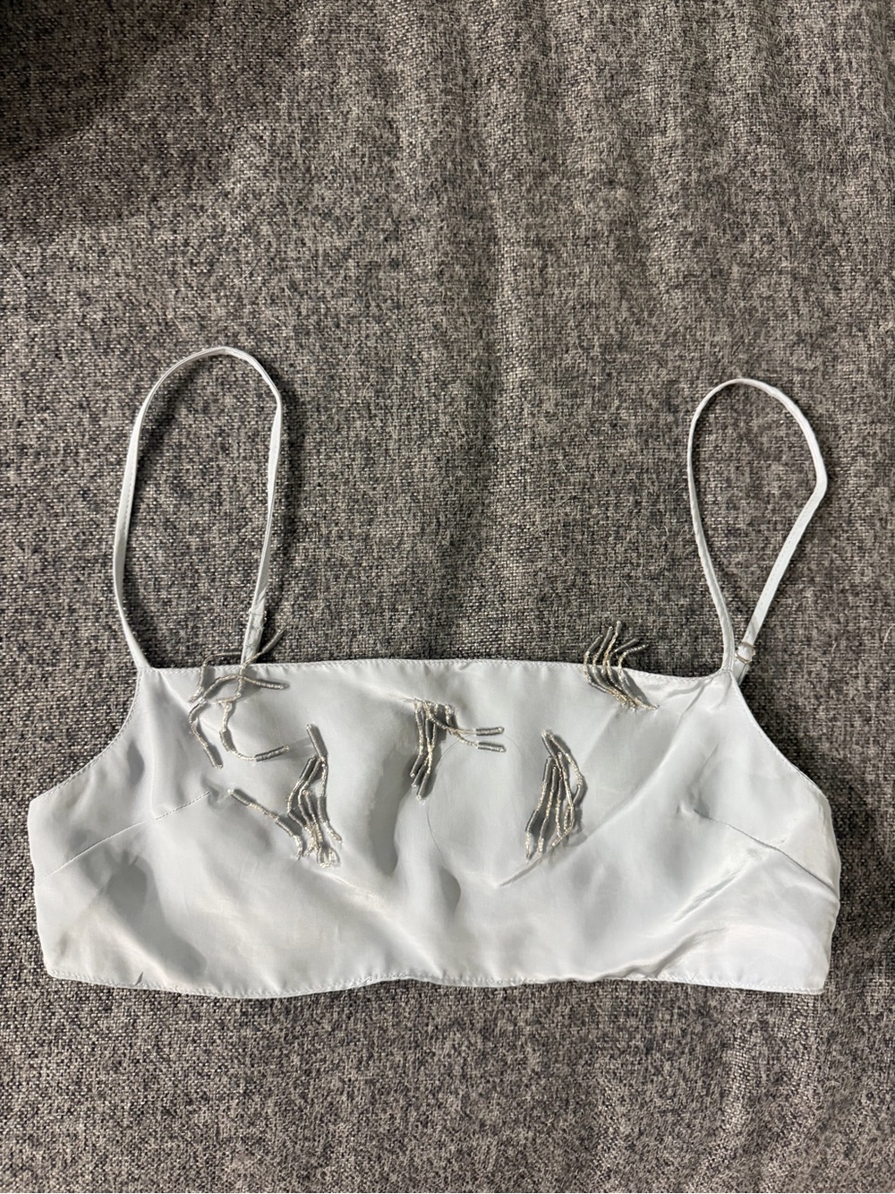 NWOT Zara Light Blue Satin Embellished Spaghetti Strap Crop Top